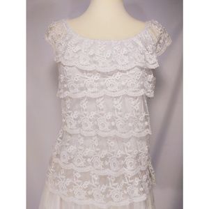 Tiered ruffled crochet lace blouse